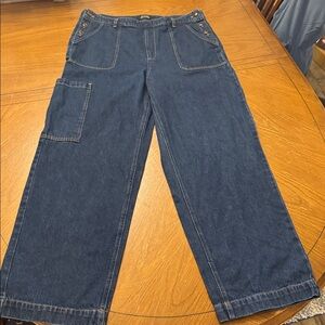 Anthropologie Monoprix Carpenter Button Sides Wide Leg Denim Jeans Sz 32 44 FR